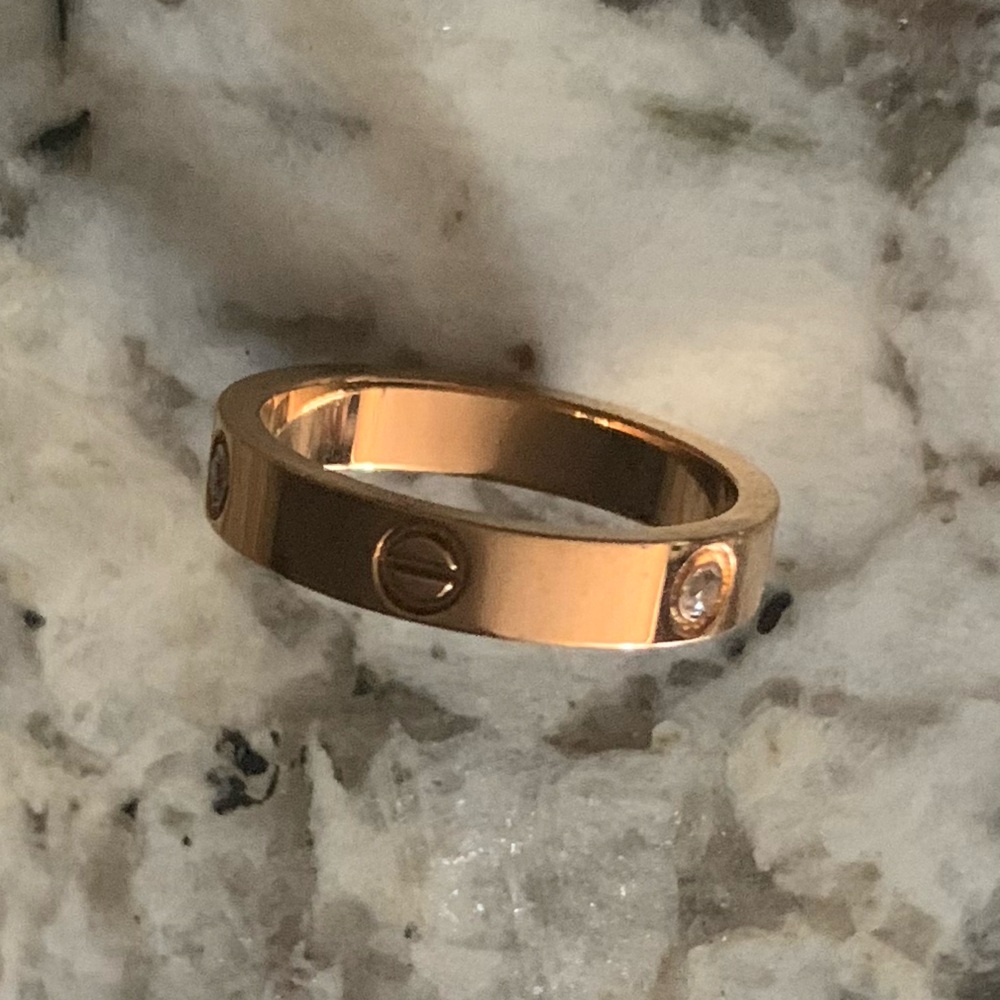 Vintage Rose Gold Plated Ring, Stainless Steel, Approx. Size 7.5